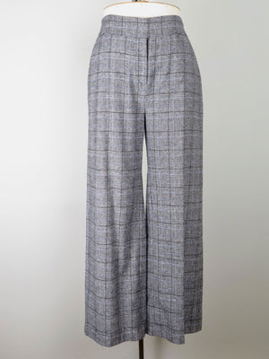 Women's Grey & Blue Wool Trousers L - The Harlequin