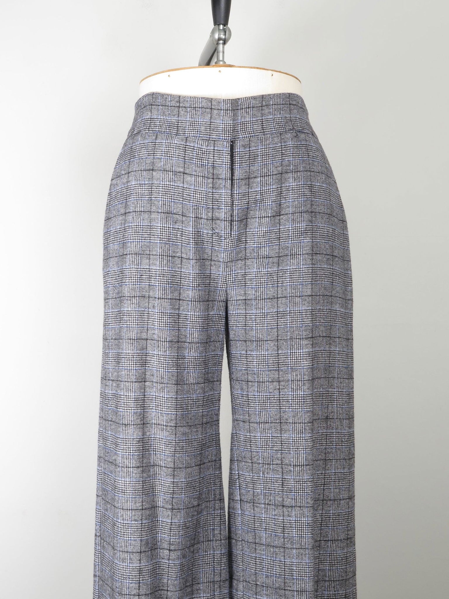 Women's Grey & Blue Wool Trousers L - The Harlequin