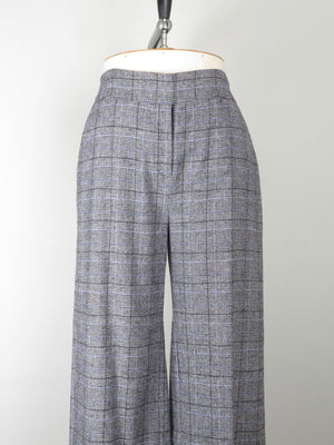 Women's Grey & Blue Wool Trousers L - The Harlequin