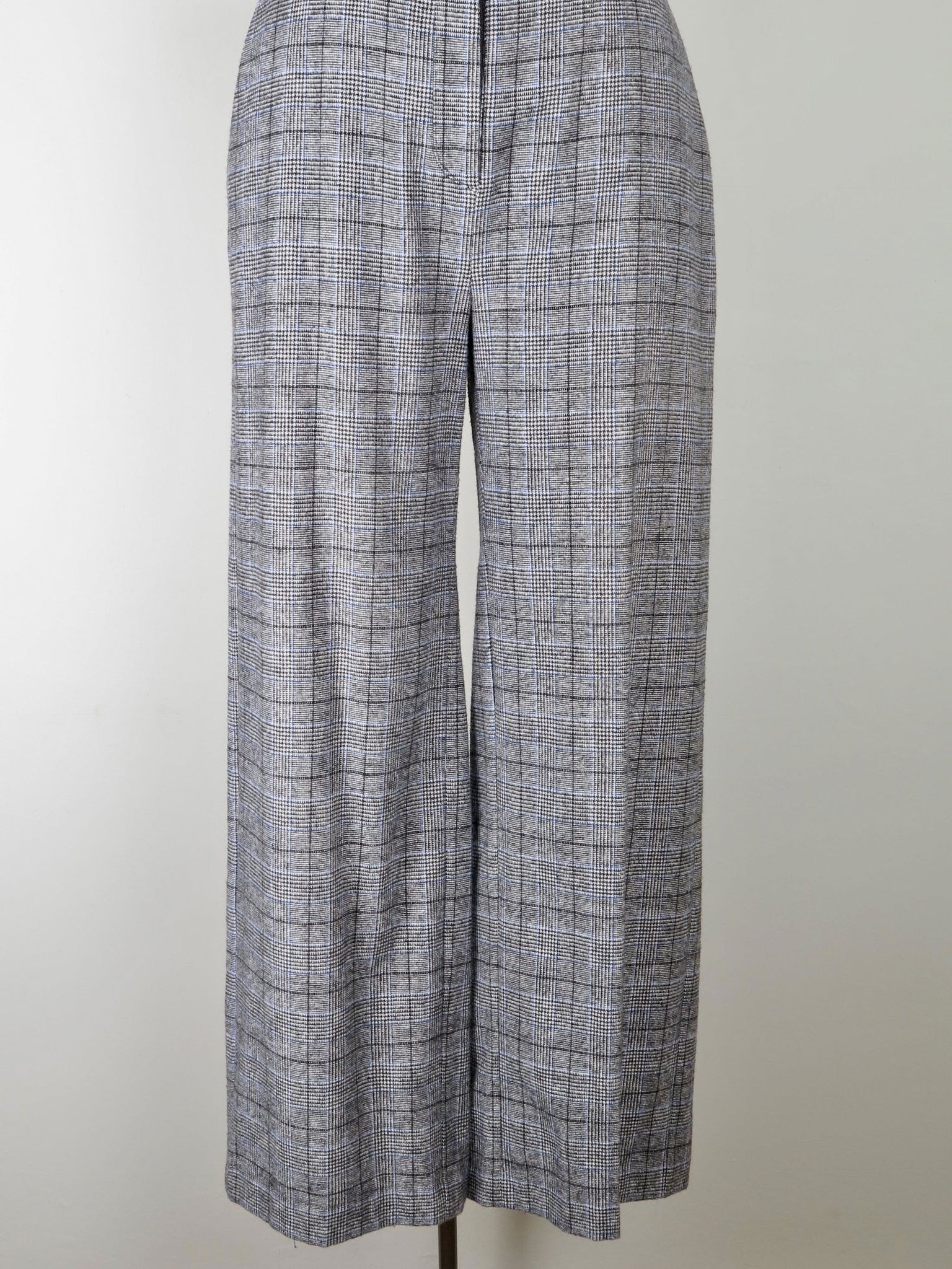 Women's Grey & Blue Wool Trousers L - The Harlequin