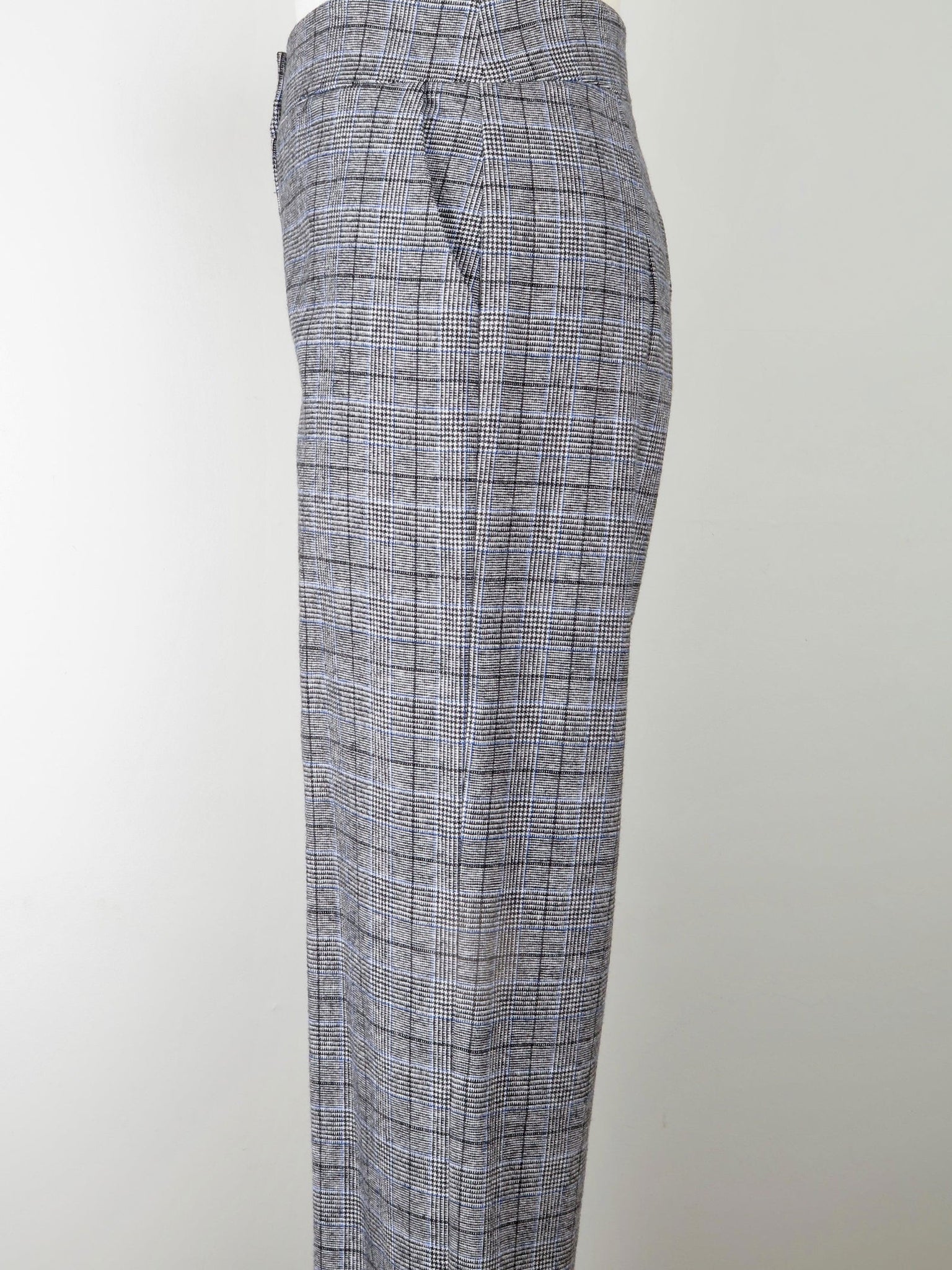 Women's Grey & Blue Wool Trousers L - The Harlequin