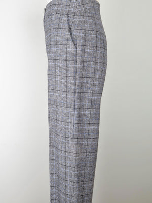 Women's Grey & Blue Wool Trousers L - The Harlequin