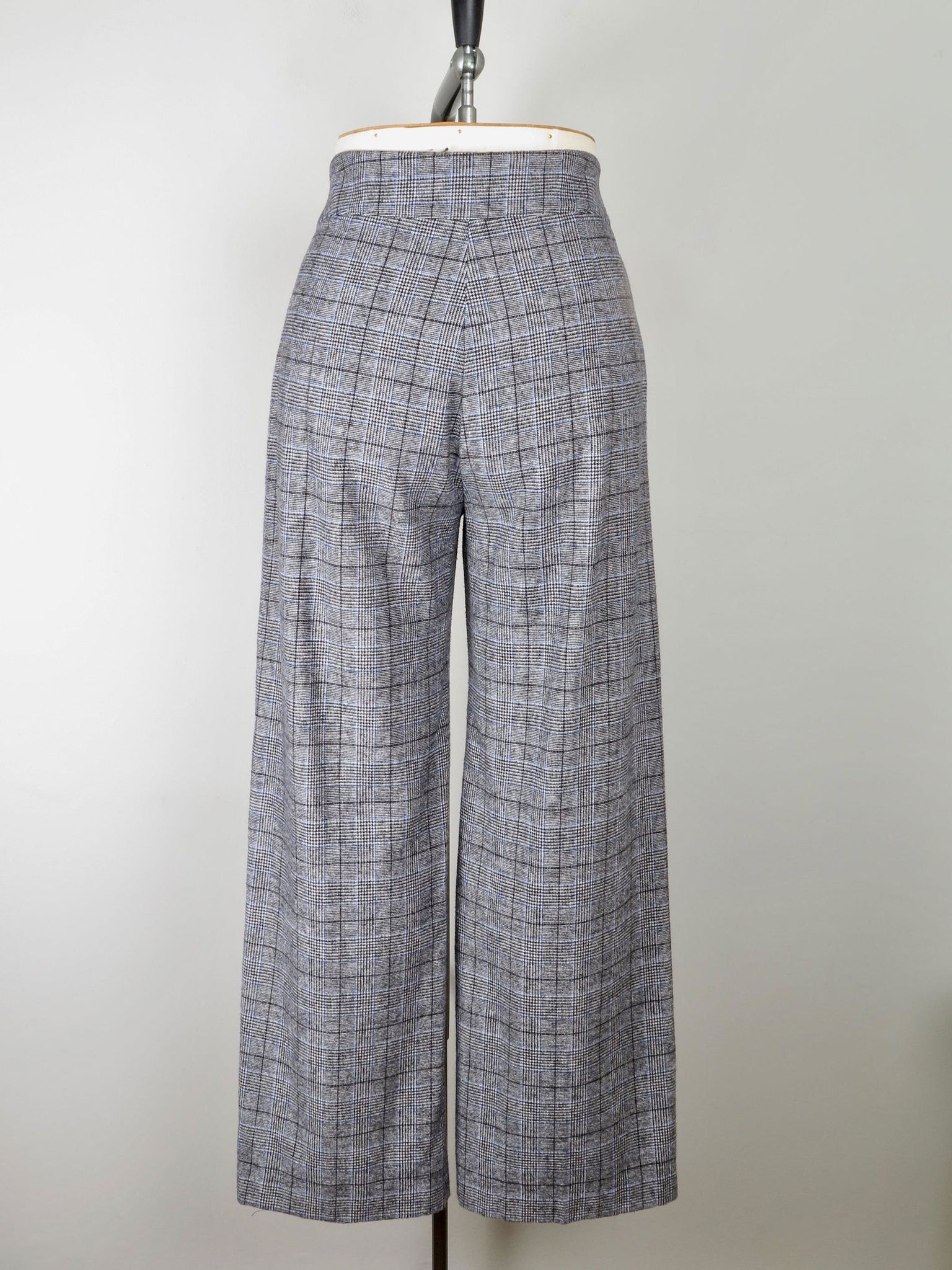 Women's Grey & Blue Wool Trousers L - The Harlequin