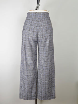 Women's Grey & Blue Wool Trousers L - The Harlequin