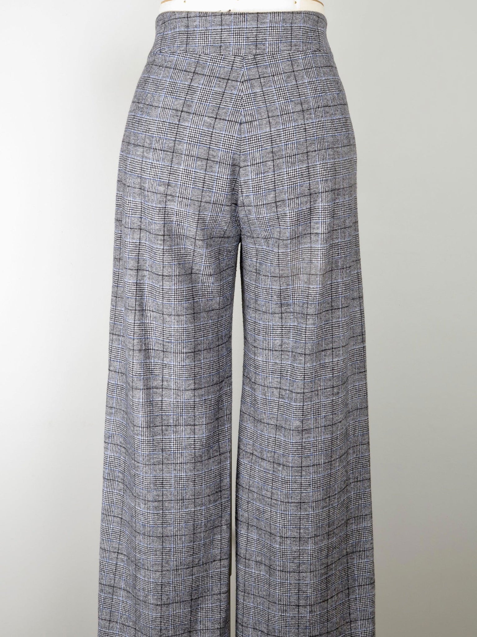 Women's Grey & Blue Wool Trousers L - The Harlequin