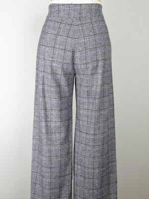 Women's Grey & Blue Wool Trousers L - The Harlequin