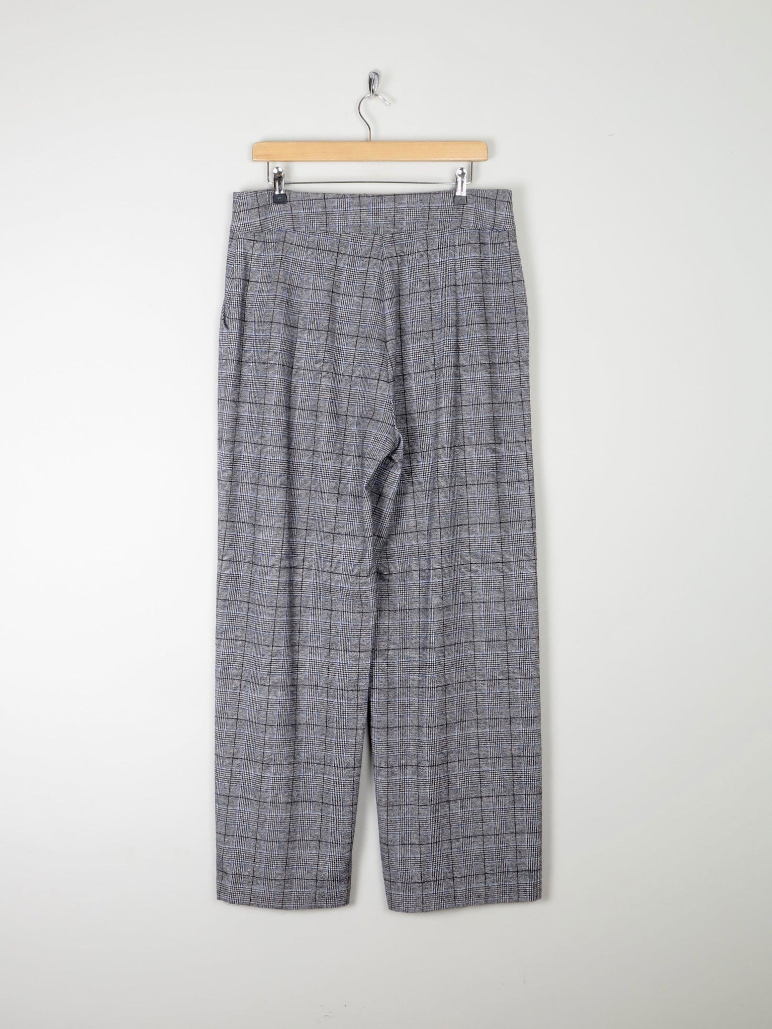 Women's Grey & Blue Wool Trousers L - The Harlequin