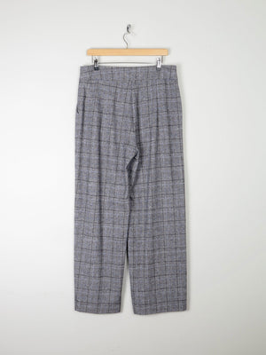 Women's Grey & Blue Wool Trousers L - The Harlequin