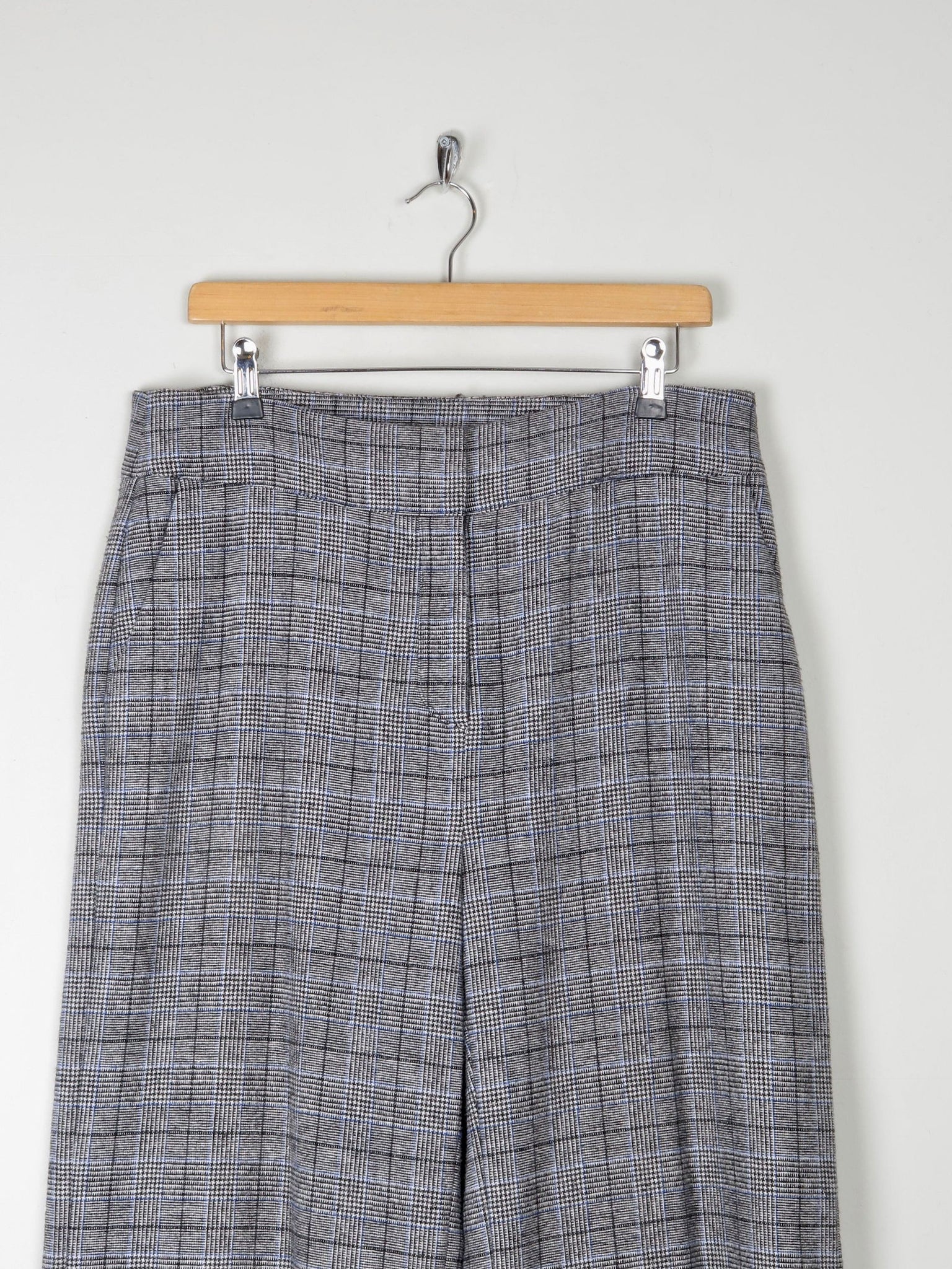 Women's Grey & Blue Wool Trousers L - The Harlequin
