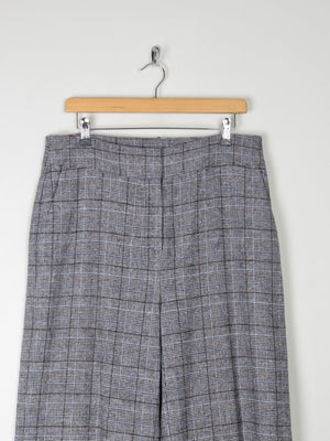 Women's Grey & Blue Wool Trousers L - The Harlequin