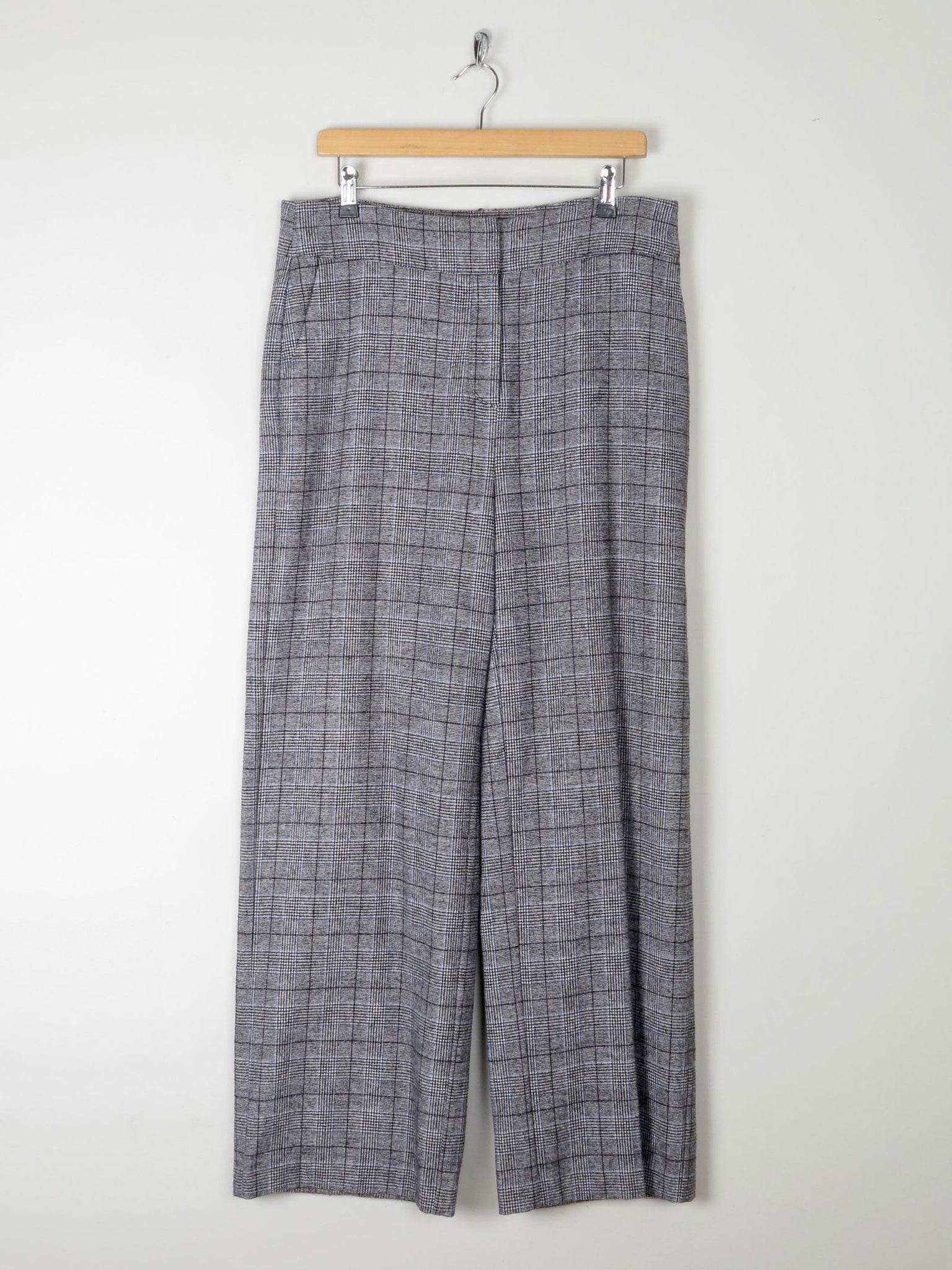 Women's Grey & Blue Wool Trousers L - The Harlequin