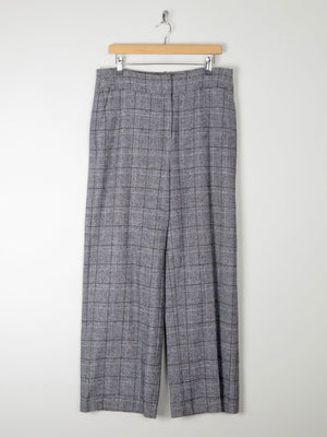 Women's Grey & Blue Wool Trousers L - The Harlequin