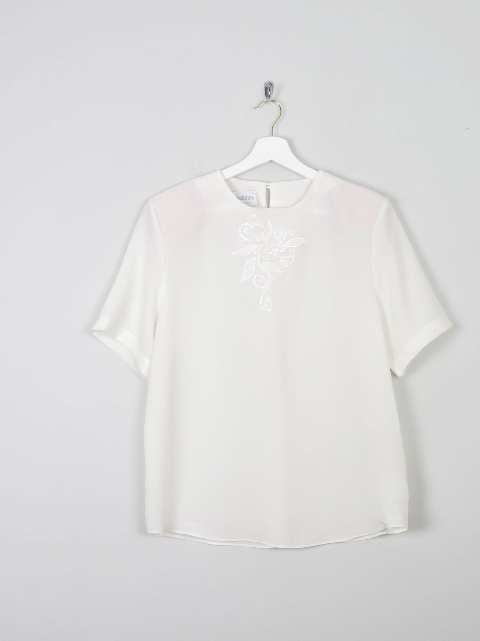 Women's Ivory Short Sleeved Blouse With Embroidery Detail S - The Harlequin