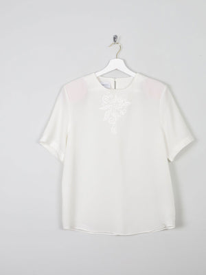 Women's Ivory Short Sleeved Blouse With Embroidery Detail S - The Harlequin