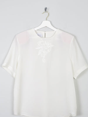 Women's Ivory Short Sleeved Blouse With Embroidery Detail S - The Harlequin