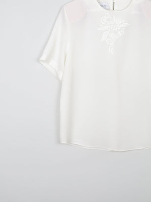 Women's Ivory Short Sleeved Blouse With Embroidery Detail S - The Harlequin