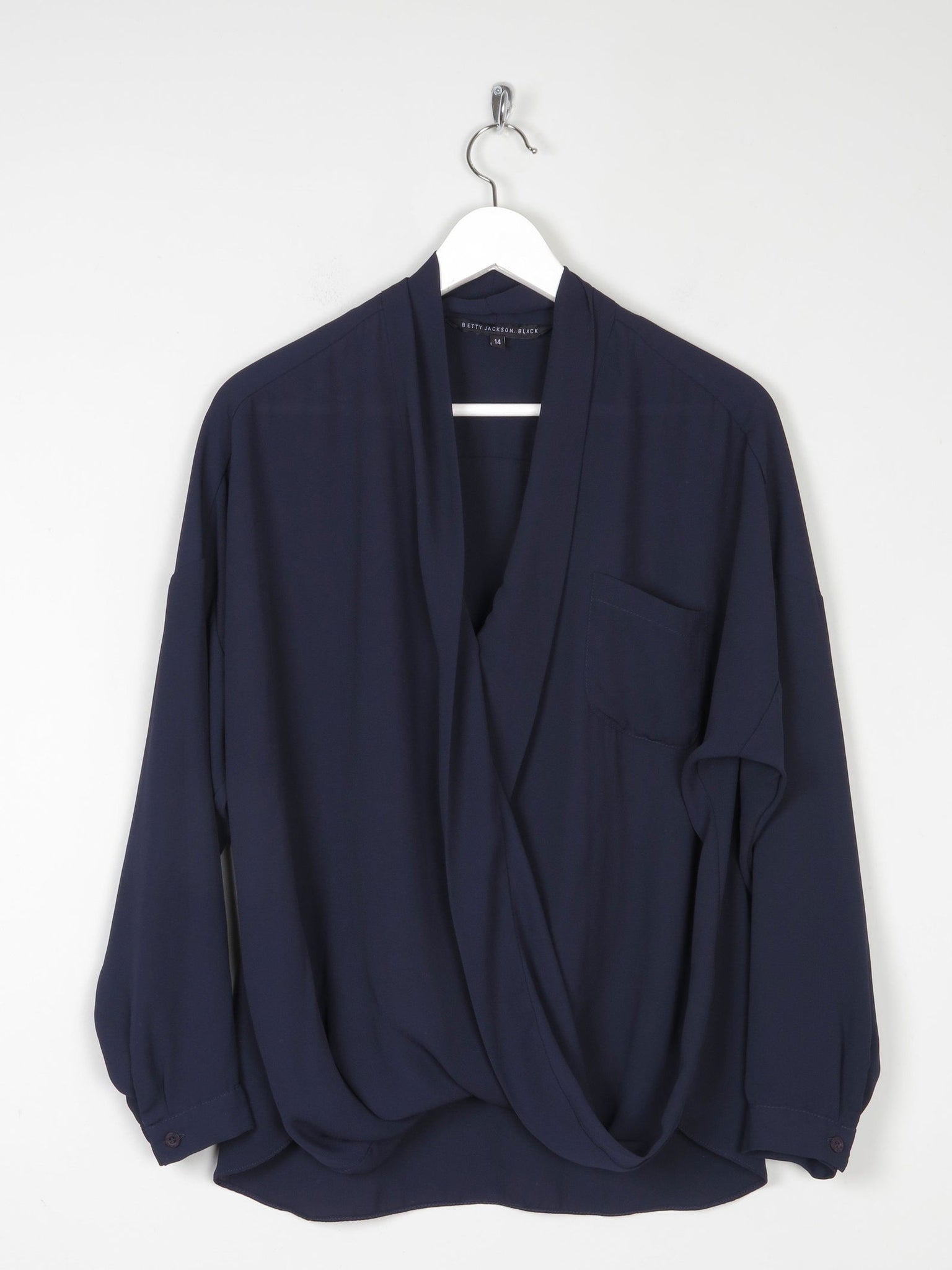 Women’s Navy Betty Jackson Cross Over Blouse 14 - The Harlequin