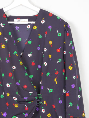Women's Navy Blouse With Colourful Print XL - The Harlequin