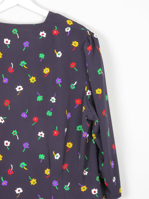 Women's Navy Blouse With Colourful Print XL - The Harlequin