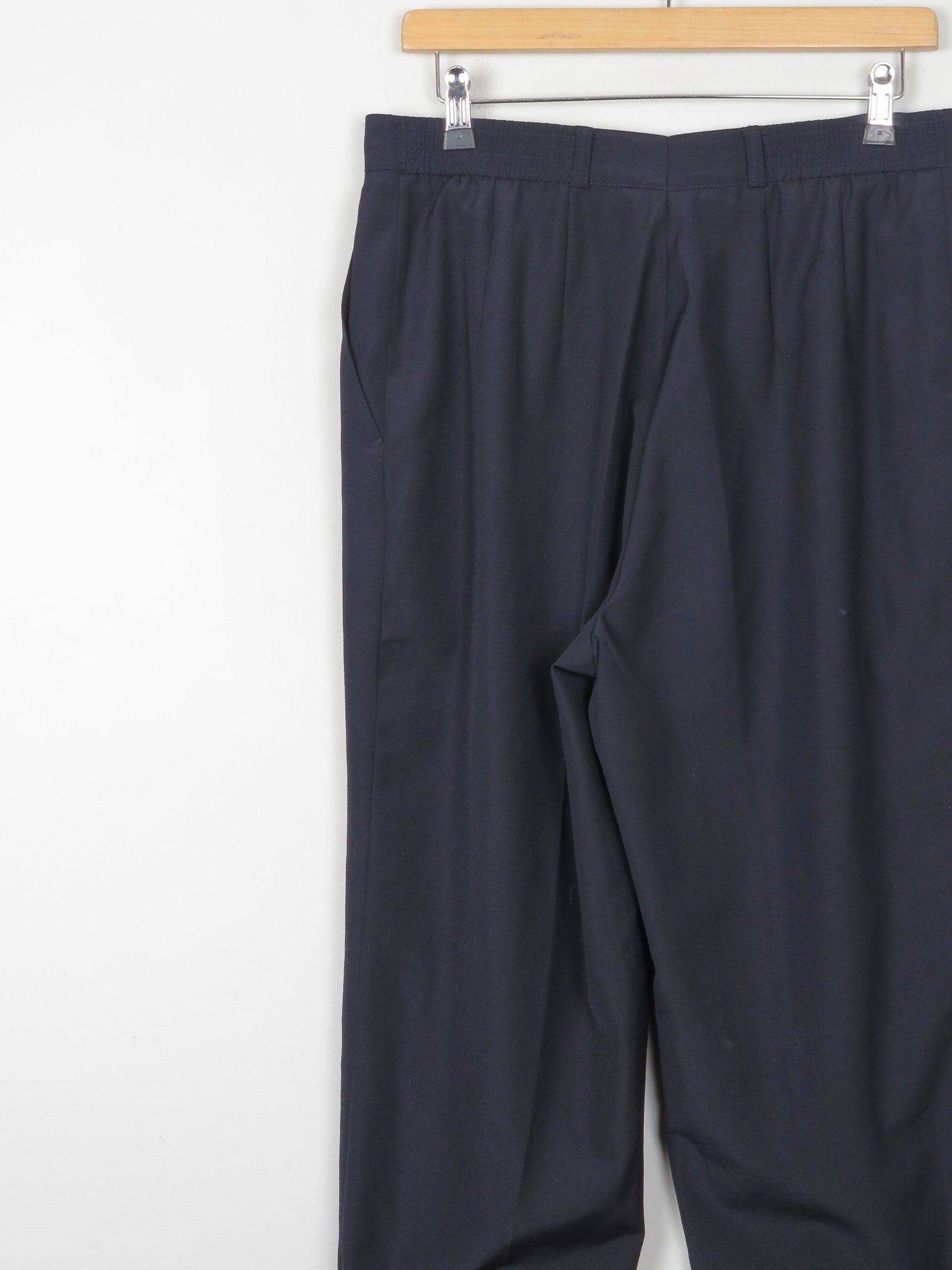 Women's Navy Vintage Tapered Leg Wool Mix Trousers 32 14 Approx - The Harlequin