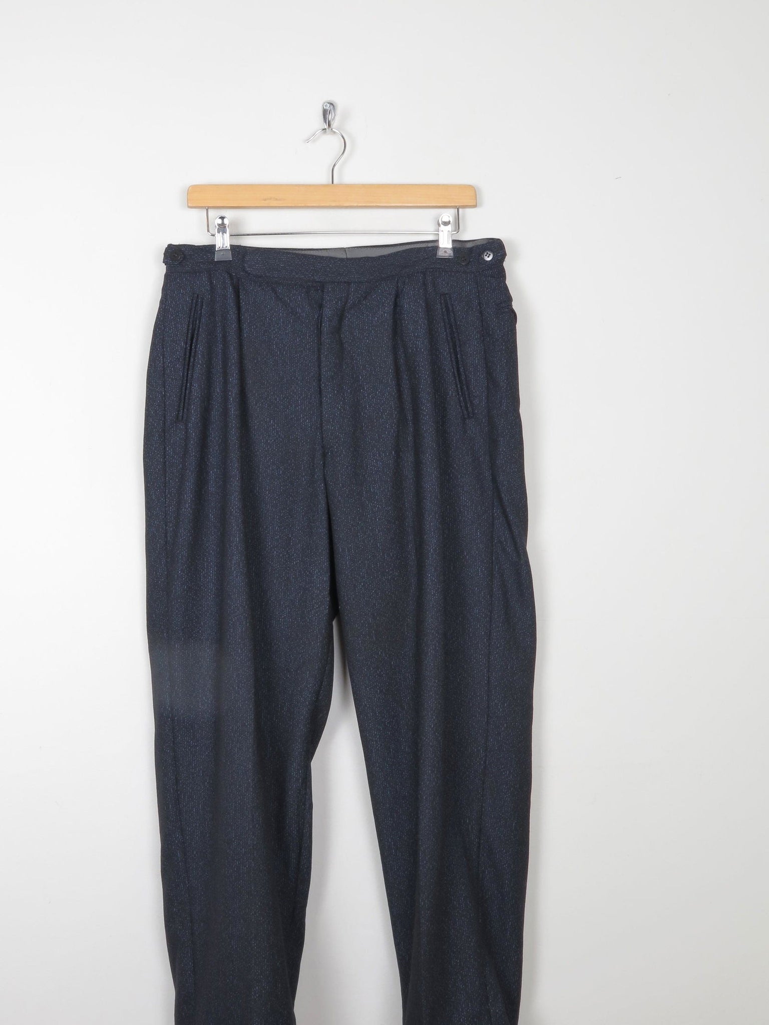 Women's Navy Vintage Tapered Leg Wool Mix Trousers 32 14 Approx - The Harlequin