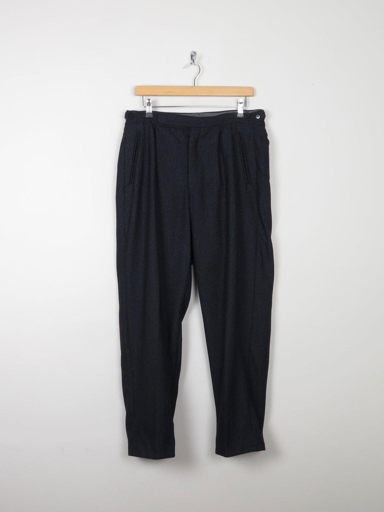 Women's Navy Vintage Tapered Leg Wool Mix Trousers 32 14 Approx - The Harlequin