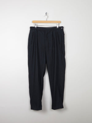 Women's Navy Vintage Tapered Leg Wool Mix Trousers 32 14 Approx - The Harlequin