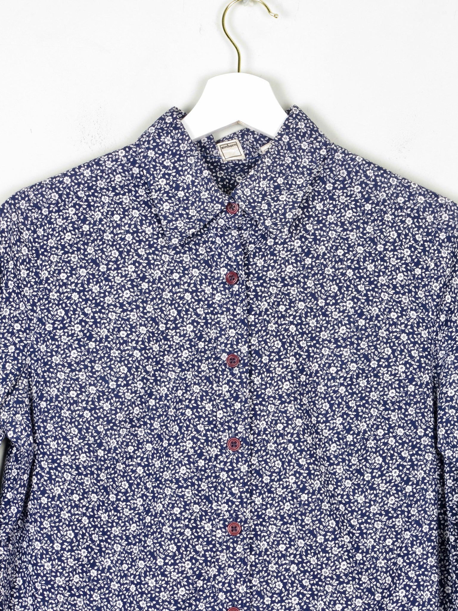Women's Navy & White Floral Print Prairie Style Blouse With Collar 10 Approx - The Harlequin