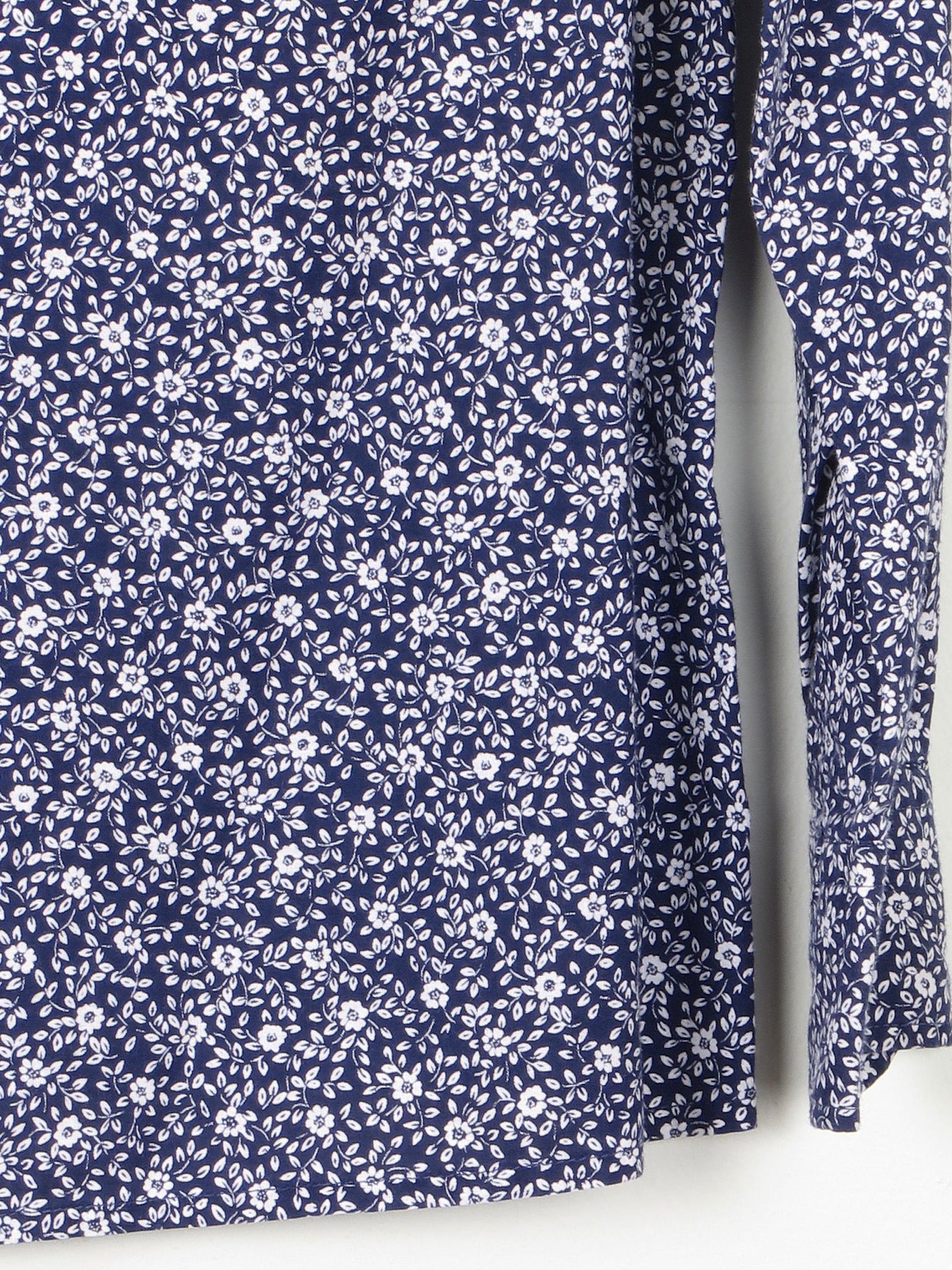 Women's Navy & White Floral Print Prairie Style Blouse With Collar 10 Approx - The Harlequin