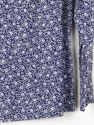 Women's Navy & White Floral Print Prairie Style Blouse With Collar 10 Approx - The Harlequin