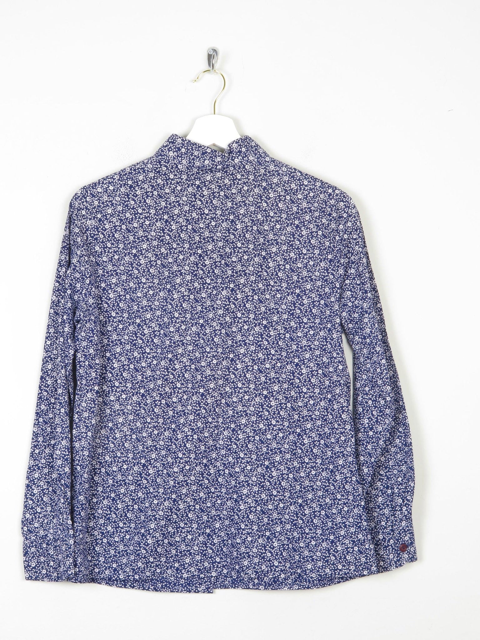 Women's Navy & White Floral Print Prairie Style Blouse With Collar 10 Approx - The Harlequin