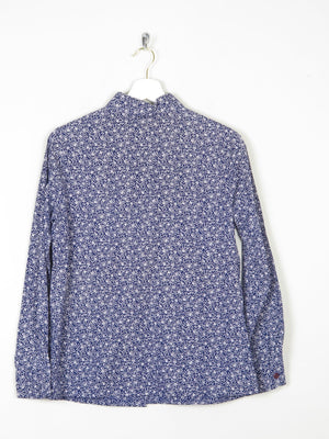Women's Navy & White Floral Print Prairie Style Blouse With Collar 10 Approx - The Harlequin