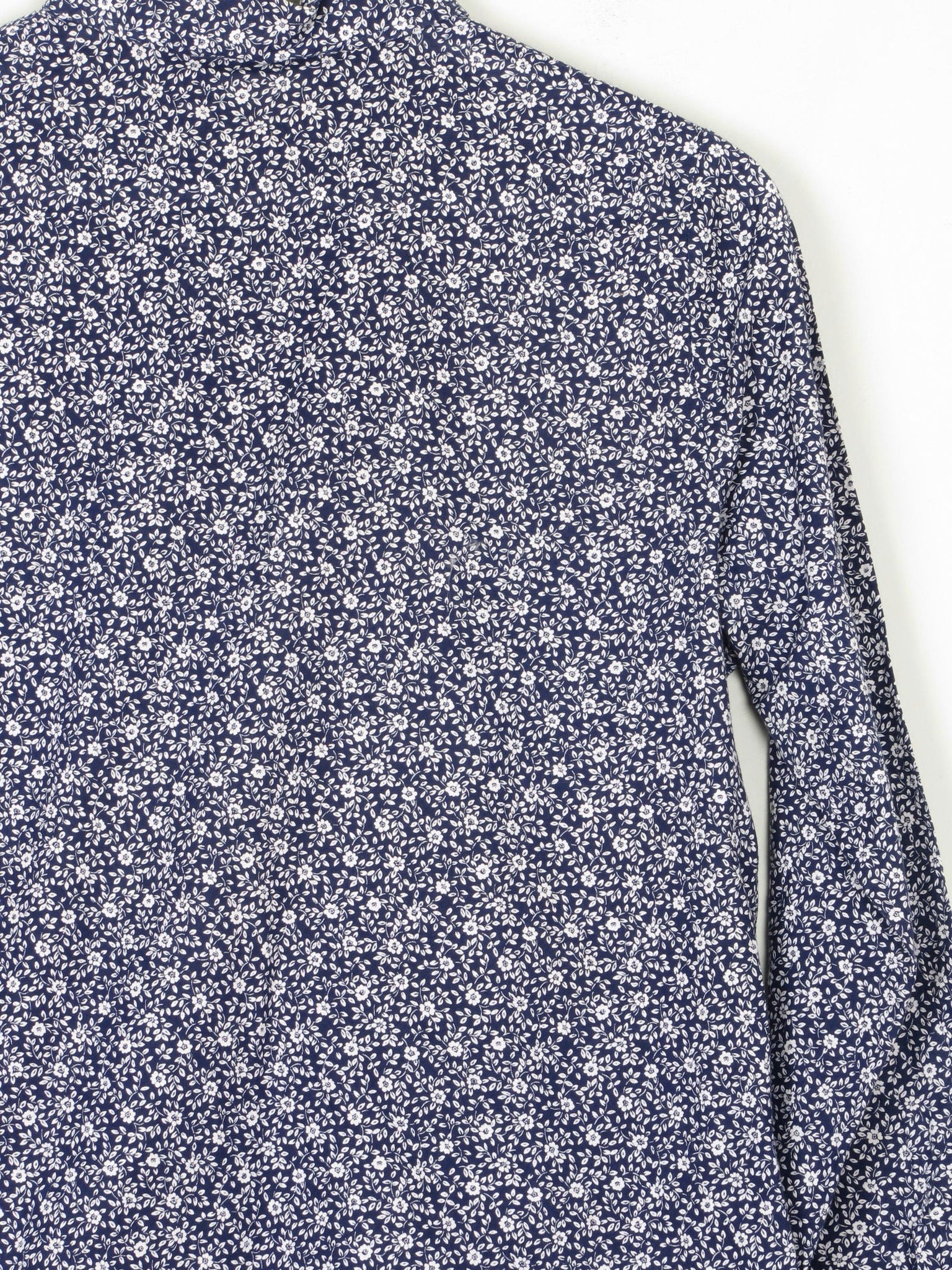 Women's Navy & White Floral Print Prairie Style Blouse With Collar 10 Approx - The Harlequin