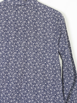 Women's Navy & White Floral Print Prairie Style Blouse With Collar 10 Approx - The Harlequin