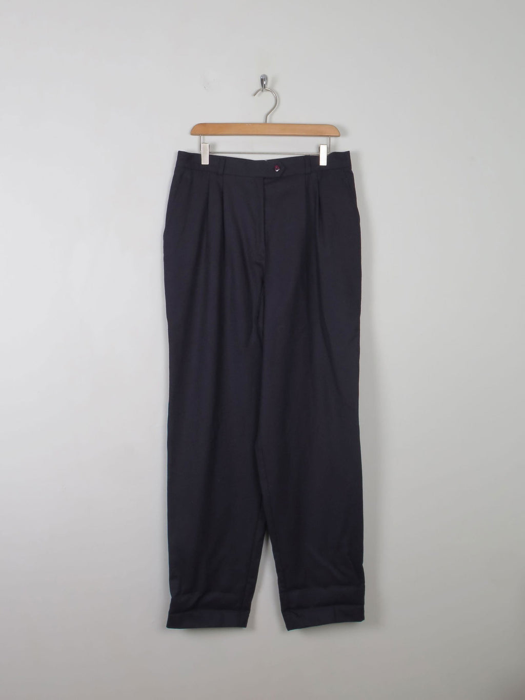 Women’s  Navy Wool Tapered Leg Trousers 14/ L  32" W 31L - The Harlequin