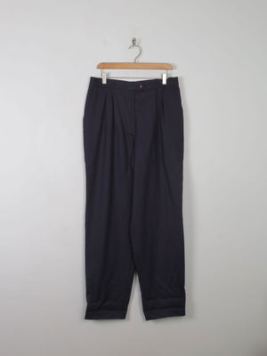 Women’s  Navy Wool Tapered Leg Trousers 14/ L  32" W 31L - The Harlequin