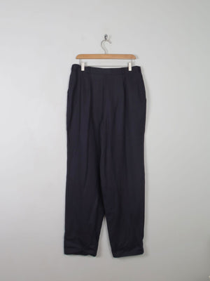 Women’s  Navy Wool Tapered Leg Trousers 14/ L  32" W 31L - The Harlequin