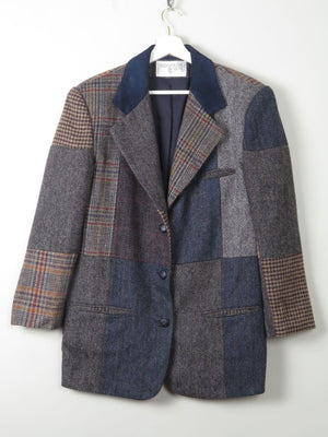 Women's Patchwork Vintage Tweed Jacket S/M Oversized - The Harlequin