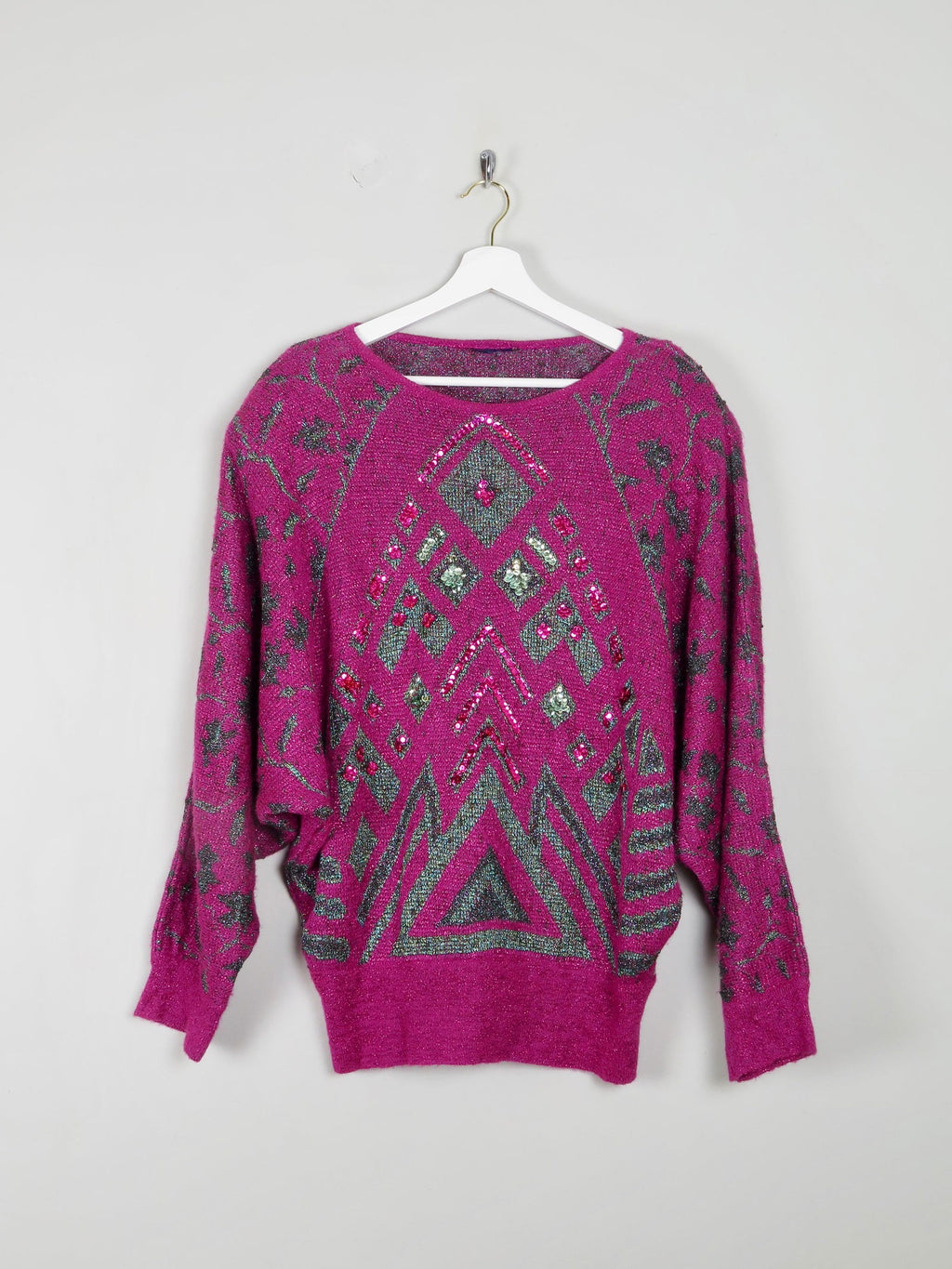 Women's Pink Lurex Jumper With Beads M/L - The Harlequin