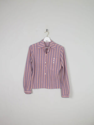 Women 's Pink Striped Vintage Blouse With Collar S - The Harlequin