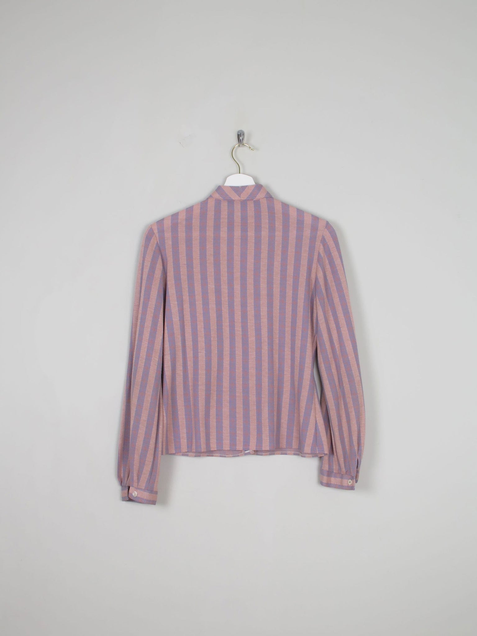 Women 's Pink Striped Vintage Blouse With Collar S - The Harlequin