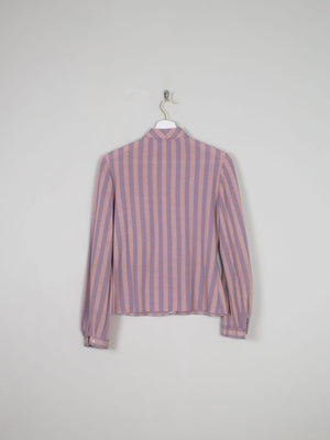 Women 's Pink Striped Vintage Blouse With Collar S - The Harlequin