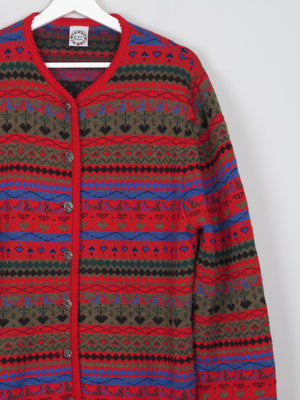 Women's Red Patterned Vintage Cardigan L /XL - The Harlequin