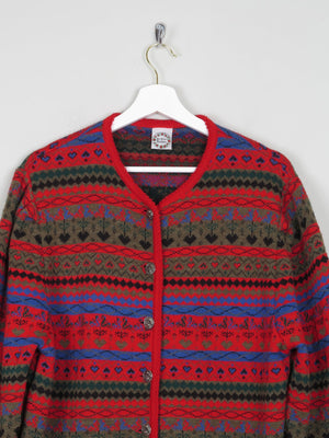 Women's Red Patterned Vintage Cardigan L /XL - The Harlequin