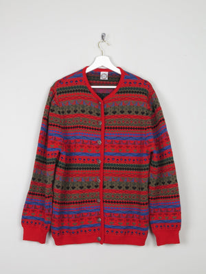 Women's Red Patterned Vintage Cardigan L /XL - The Harlequin