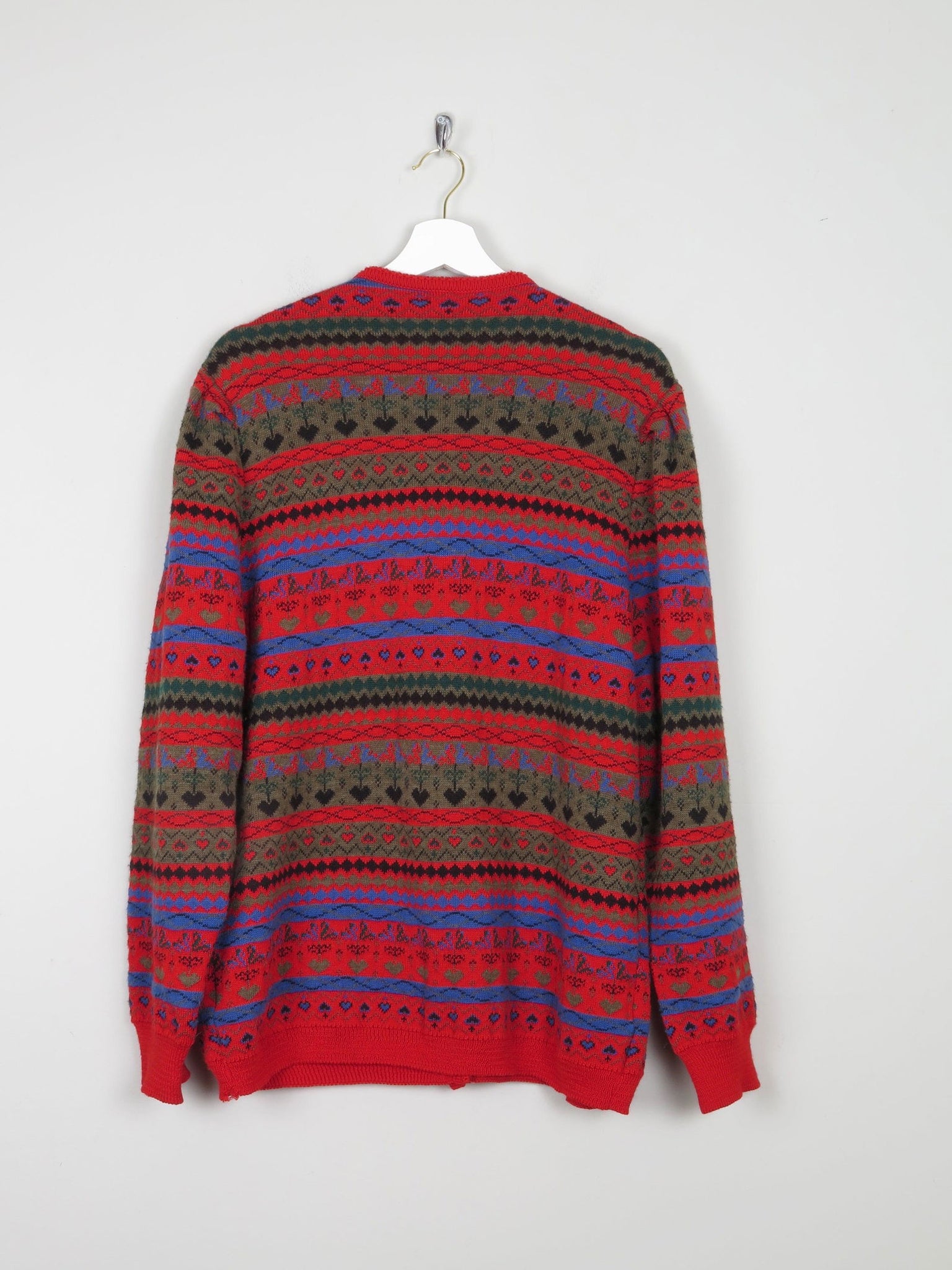 Women's Red Patterned Vintage Cardigan L /XL - The Harlequin