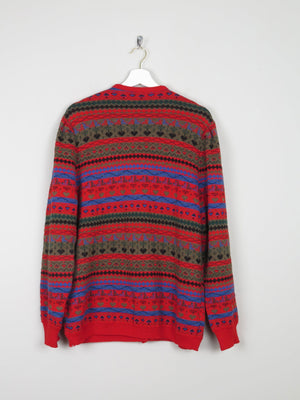 Women's Red Patterned Vintage Cardigan L /XL - The Harlequin