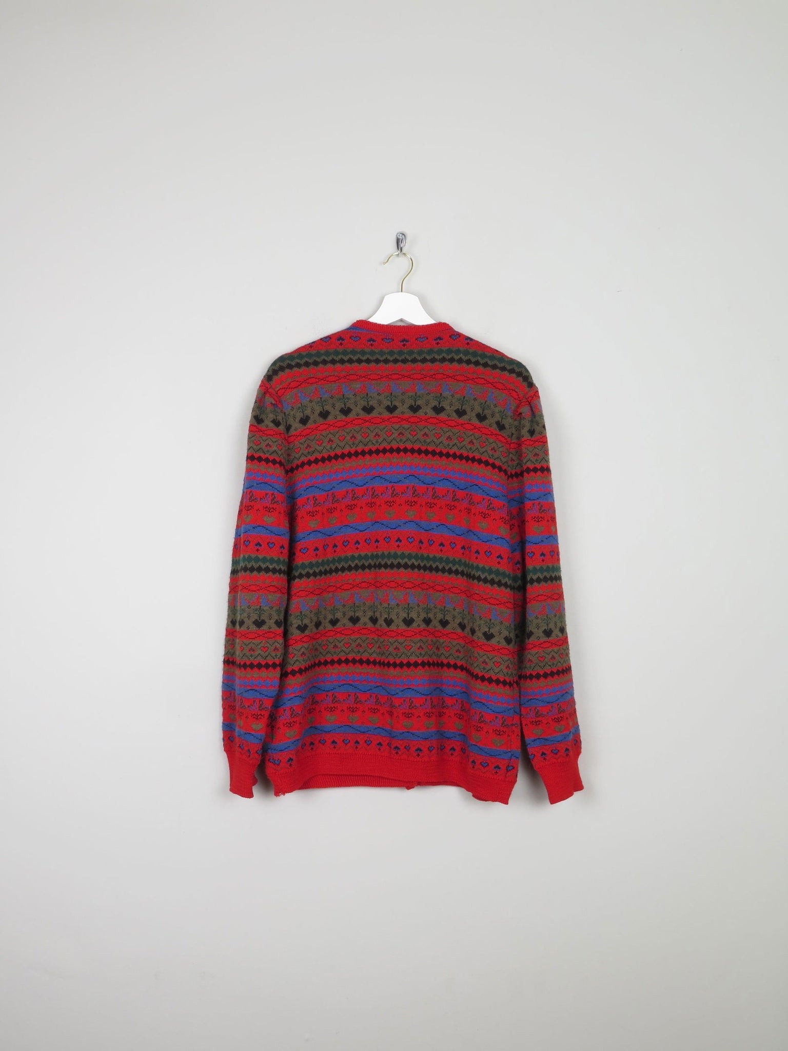 Women's Red Patterned Vintage Cardigan L /XL - The Harlequin