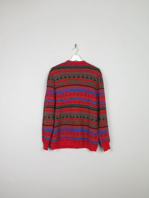 Women's Red Patterned Vintage Cardigan L /XL - The Harlequin