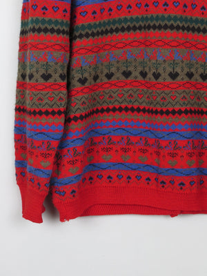 Women's Red Patterned Vintage Cardigan L /XL - The Harlequin
